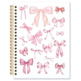KRHFG Coquette Pink Bow Spiral Notebook, Preppy Bow Journal, Aesthetic Pink Journals for Writing, Girly Preppy Notebooks for Note Taking, Coquette Office Supplies, 5.5x8.3 Inch