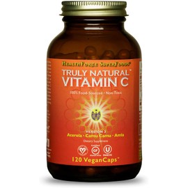 HealthForce SuperFoods Truly Natural Vitamin C - 120 VeganCaps - Whole Food, Organic Vitamin C Complex from Acerola Cherry Powder - Immune Support - Vegan, Gluten Free - 15 Servings