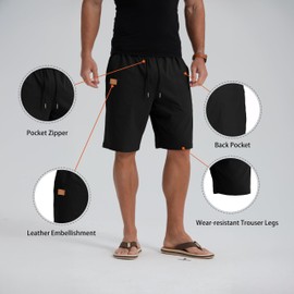 IWOLLENCE Shorts for Men UK with Zip Pockets and Elasticated Waist Summer Lounge Regular Fit Men's Shorts Chinos (Black, M)