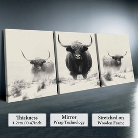 Wooden Framed Canvas Painting, 3 Counts Modern Animal Pattern Wall Art, Wall Decor for Home Living Room Bedroom Office - Specification: Cow - D, Color: Multicolor