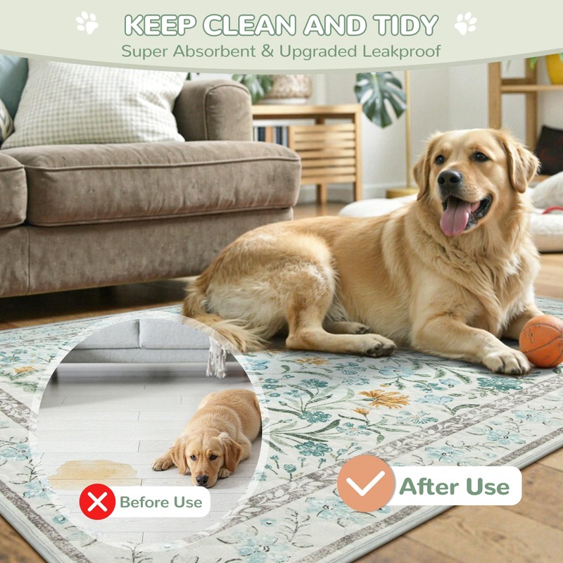 Lahome Washable Reusable Pee Pads for Dogs - Beige Botanical
