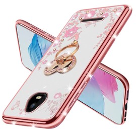 KuDiNi for SCHOK Volt SV55 (SV55216) Case for Women Glitter Crystal Soft Bling Cute Butterfly Heart Floral Clear Protective Cover with Kickstand+Strap for SCHOK Volt SV55 SV55216 (Rose Gold)