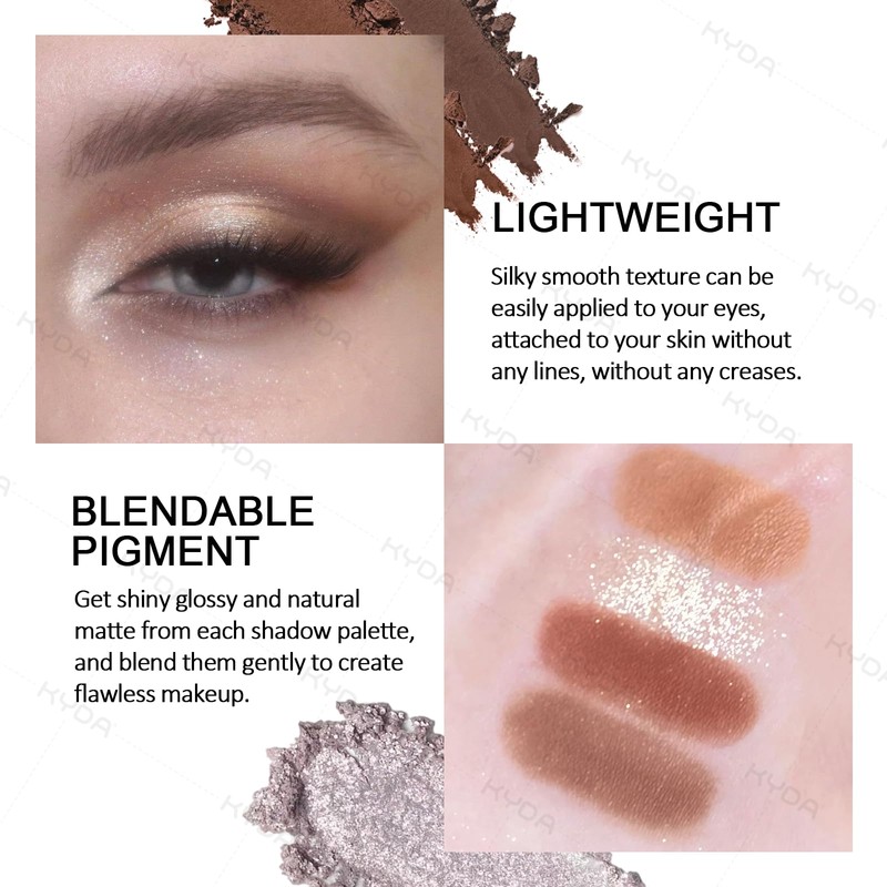 4 Colors Eyeshadow Palette, Neutral Brown Matte Eyeshadow, Pearl Metallic