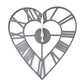 MAISONICA Grey Heart Shaped Metal Cut Out Wall Clock Roman Numerals
