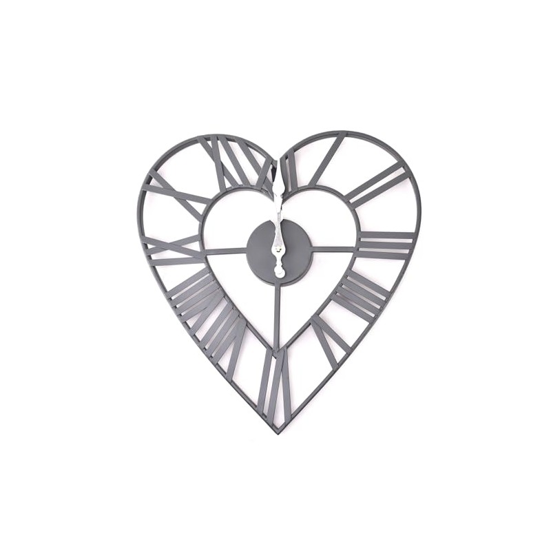 MAISONICA Grey Heart Shaped Metal Cut Out Wall Clock Roman