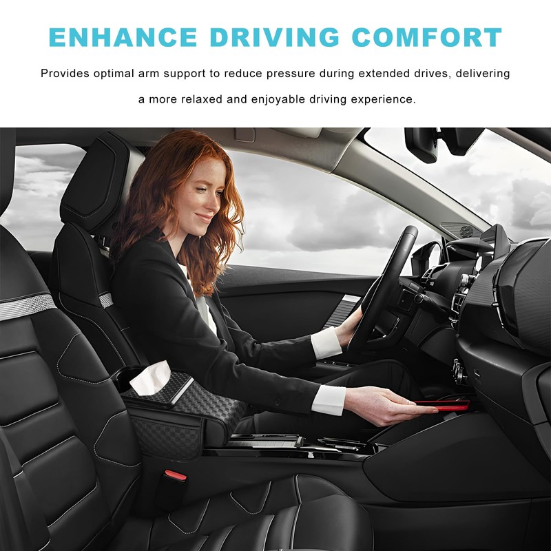 Car Center Console Cover, Ergonomic Leather Armrest Box Cushion with