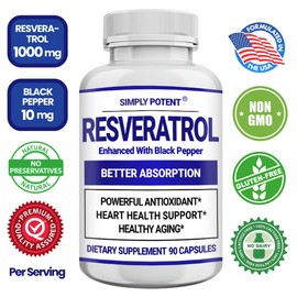 Simply Potent Resveratrol Capsules 3000mg Natural Antioxidant, Anti Aging, Anti Inflammatory