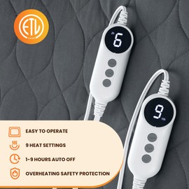 MASVIS Heated Mattress Pad Queen Size - Dual Control, 6 Heat Settings & 10-Hour Auto Off, Quilted Electric Bed Cover, Bed Warmer with Deep Pocket | Fast Heating | Machine Washable,Grey,60"x80"