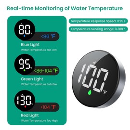 Longriver MX08 Wireless Shower Temperature Monitor, Shower Thermometer for Heads & Systems | Hydro-Powered Sensor, IPX7 Waterproof Adjustable Display | Real-Time Tracking, Christmas Gifts