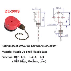 Zing Ear ZE-208s Pull Chain Switch,3 Speed Control Switch Compatible with Hunter Ceiling Fans, Lamps and Wall Lights (Bronze Pull Chain)