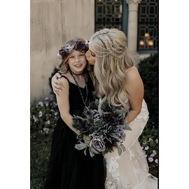 Women Rose Floral Crown Hair Wreath Leave Flower Headband with Adjustable Ribbon (Purple, One size)