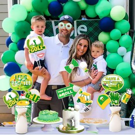 Cheereveal 24Pcs Golf Theme Photo Booth Props Yellow Green - Let's Par-Tee Party Signs with Wooden Sticks, This is How I Roll Birthday Party Baby Shower Ceremony Decorations