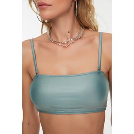 TRENDYOL Women's Matte Leather Looking Strapless Bikini Top, gray