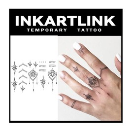 INKARTLINK Tattoo Tech, 2 Sheets Medium Semi Permanent Tattoo, Adult Art Design Temporary Tattoos, Lasts 1-2 Weeks, (Henna Finger Tattoo for Women 4)
