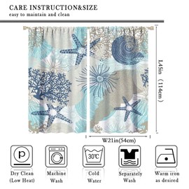 Coastal Curtains Ocean Beach Themed Room Darkening Window Curtain Nautical Coral Decor Curtain for Bedroom Living Room Bathroom Nursery Set 2 Panels,42x45 Inches