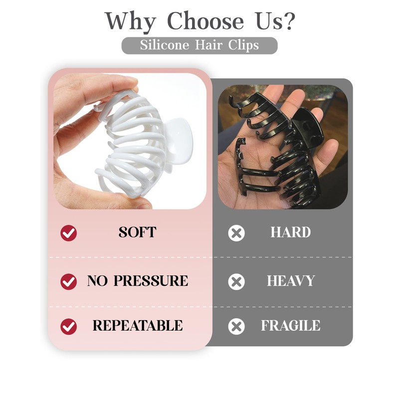 3 Pcs Silicone Hair Clips Flexible Claw Clips for Women