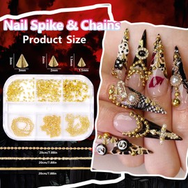 Gold Cross Nail Charms Nail Art Spike Metal Studs, Gold Pearls Chain Flatback Pearls for Crafting, Mixed Sizes Cross Rivet Spike Balls Pearl for Nails DIY Crafts Accessories