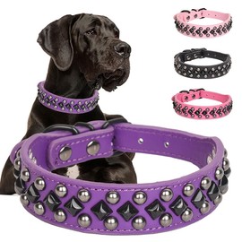 Serijoars Spiked Studded PU Leather Dog Collar for Small, Medium, Large Breeds, Pit Bull, Bully, Husky, Terrier, Adjustable (Purple, XL (45-52CM))
