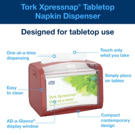 Tork 272612 Xpressnap Tabletop Napkin Dispenser N4 / Paper Dispenser Suitable for N4 Interfold Napkin Refills/Signature Design/Red