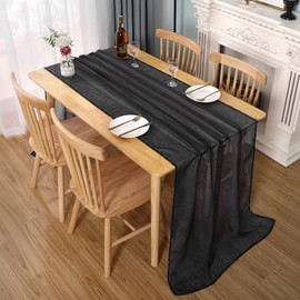 MUMFAS Gorgeous Black Chiffon Sheer Table Runner 34x122 Inch Extra Length for Romantic Wedding Decor,Chic Bridal & Baby Shower,Christmas Party Birthday Decorations 2 Pieces