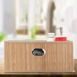 Relaxdays 10034146_126 Storage Basket Bamboo Bathroom Basket Square Fabric Shelf Basket Flat HBT 14 x 31 x 31 cm Foldable, Natural