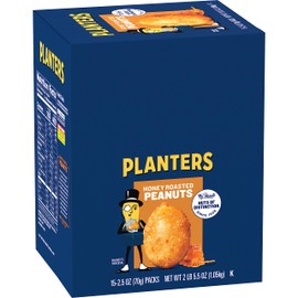 PLANTERS Honey Roasted Peanuts, 2.5 Ounce - 15 Count (Pack of 1) - Roasted with Honey and Sea Salt - Active Lifestyle Snacks, Movie Snacks and School Snacks - Kosher Peanuts