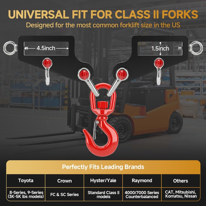 Forklift Lifting Hook with Side Shackle Holes – 6800 lbs