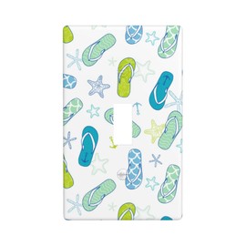 Pznen Cool Summer Light Switch Cover Blue Flip-Flops Beach Single Toggle Wall Plate 1 Gang Switchplate Home Decor for Bedroom Bathroom 4.5"x 2.76"
