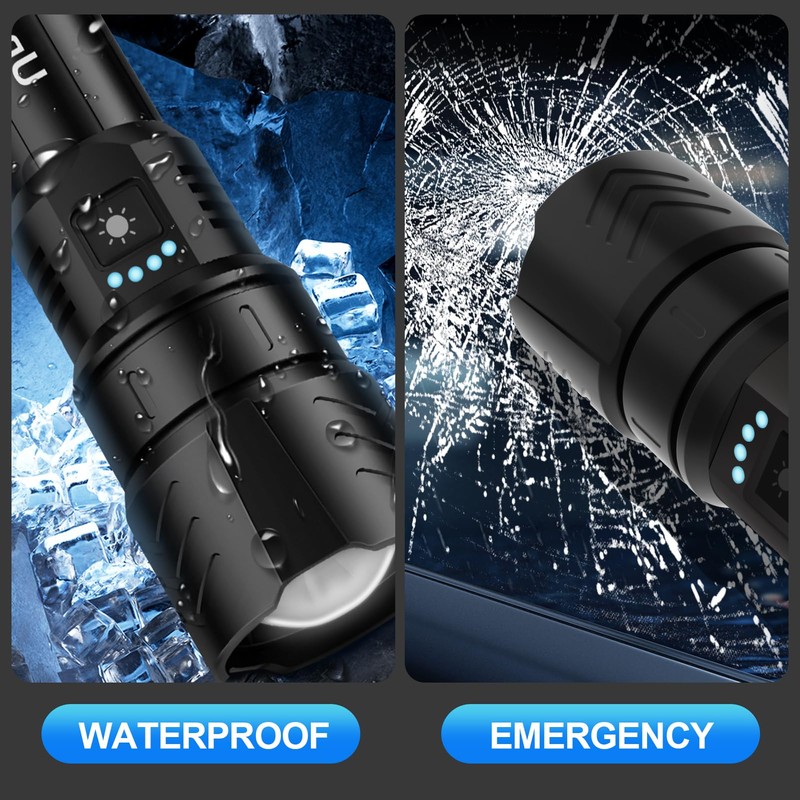 Unaikoo Rechargeable Flashlight High Lumens - 10000LM Powerful Tactical Flashlights