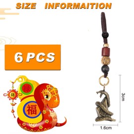 6Pcs 2025 Chinese New Year Snake Hanging Pendants Snake Brass Statue Year of the Snake Feng Shui Hanging Ornament Snake Keychains for Zodiac Blessing Souvenir Hanging Decor