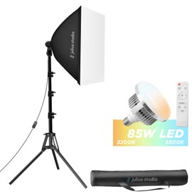 Julius Studio [1-Pack] 85W LED Softbox Lighting Kit, 20 x 28 inch (W x H) Soft Box with Remote Control, Hyper 6300 Lumen Brightness, 3200K–5500K Color Control, Soft Light Diffuser Modifier, JSAG747