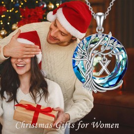 TOUPOP Necklace for Women Tree of Life Initial X Necklace Sterling Silver Family Tree Letter Pendant Jewelry Blue Circle Crystal Birthday Mothers Day Gifts for Her Mom