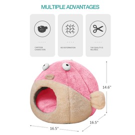 Cat Beds for Indoor Cats - Cat Bed Cave with Removable Washable Cushioned Pillow, Soft Plush Premium Cotton No Deformation Pet Bed, Lively Pufferfish cat House Design, Pink, Multiple Sizes