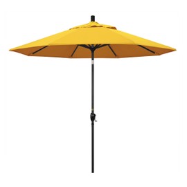 California Umbrella GSPT908302-5457 9' Round Aluminum Market, Crank Lift, Push Button Tilt, Black Pole, Sunbrella Sunflower Yellow