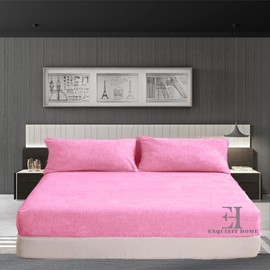 Teddy Fleece Fitted Bed Sheet Extra Deep 30cm Teddy Fleece Warm and Cosy Pink Fitted Bed Sheet Double 135cm x 190cm + 30cm Approximate