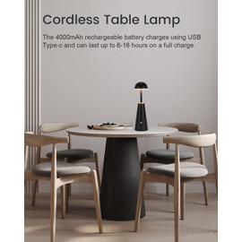 TIGKHAE Cordless Table Lamp Rechargeable, Cordless Desk Lamps for Patio Waterproof, Portable Battery Operated Lamp Touch Dimming Night Light for Home/Patio/Camping/Restaurant