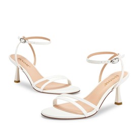 ISNOM White Low Heels For Women Strappy Womens Kitten Heels Short Comfortable Dressy Party Daily Convenient to Walk