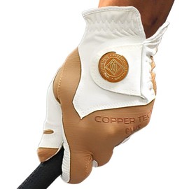 Copper Tech Men's Golf Gloves With Ball Marker (1 Pack) - Optimal Joint Support & Comfort With Copper Compression Feature - Breathable & Tacky - Crafted With Fine AAA Leather - color: WHITE/COPPER BROWN, size: X-Large, Hand Orientation: [Left Hand] For R