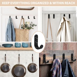 Homanu 24PCS Coat Hooks Wall Mounted, Metal Single Prong Wall Hooks with 48 Screws, No Rust Black Wall Hooks for Hanging Towel, Coat, Scarf, Bag, Hat, Cup, Key | Homanu