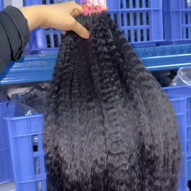 Crochet Braiding Human Hair 100% Raw Indian Curly Human Hair Extensions Natural Color Machine Feathers Tip Hair Kinky Curlycolor: kinky straight, Stretched Length: 24"