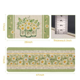 Spring Summer Daisy Kitchen Mats Set of 2 Non Slip Flowers Kitchen Rugs Spring Summer Home Decor Low-Profile Washable Floor Mat 17x47 Inch and 17x29 Inch