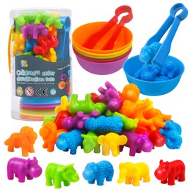 Counting Animals Matching Games Color Sorting Stacking Toys with Bowls Preschool Learning Activities Educational Sensory Montessori STEM Toy Daycare Sets Gift for Toddlers Kids Boys Girls Aged 3+