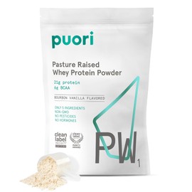 Puori Whey Protein Powder, Bourbon Vanilla - PW1 Pasture-Raised, Grass-Fed Whey Protein Powder Drink Mix containing BCAA Amino Acids - Post-Workout Supplement for Muscle Gain & Recovery - 30 Servings
