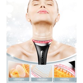 Dopsikn 7 Color Light Therapy Facial Massager with Adjustable Vibration and Thermals for Wrinkles, Double Chin, Red Light Skin Care Tool with Base, Black