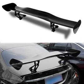 W-POWER, Universal Fit GT Wing Rear Weatherproof Adjustable Trunk Deck Spoiler with Accessories Kit, Type-1 Style, 57" Length / 9.5" Width / 8.5" Bracket Height (Painted Black)