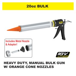 Albion Engineering Company DL-45-T17 Professional Line Special Deluxe Manual Bulk Caulking Gun with Metal Nozzle, Metal Adapter & 3 Orange Cone Nozzles, 20 oz