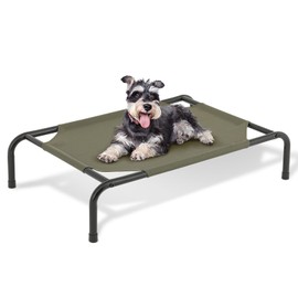 MoNiBloom Elevated Dog Bed Cooling Raised Ped Bed Portable Dog Cot for Camping or Beach, Durable Frame w/Washable Breathable Mesh, 35 Inches Length, Dark Green