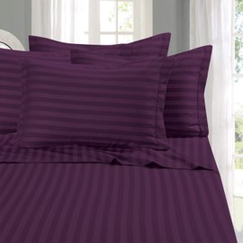Elegant Comfort Best, Softest, Coziest 6-Piece Sheet Sets! - 1500 Premier Hotel Quality Luxurious Wrinkle Resistant 6-Piece Damask Stripe Bed Sheet Set, Full Eggplant/Purple