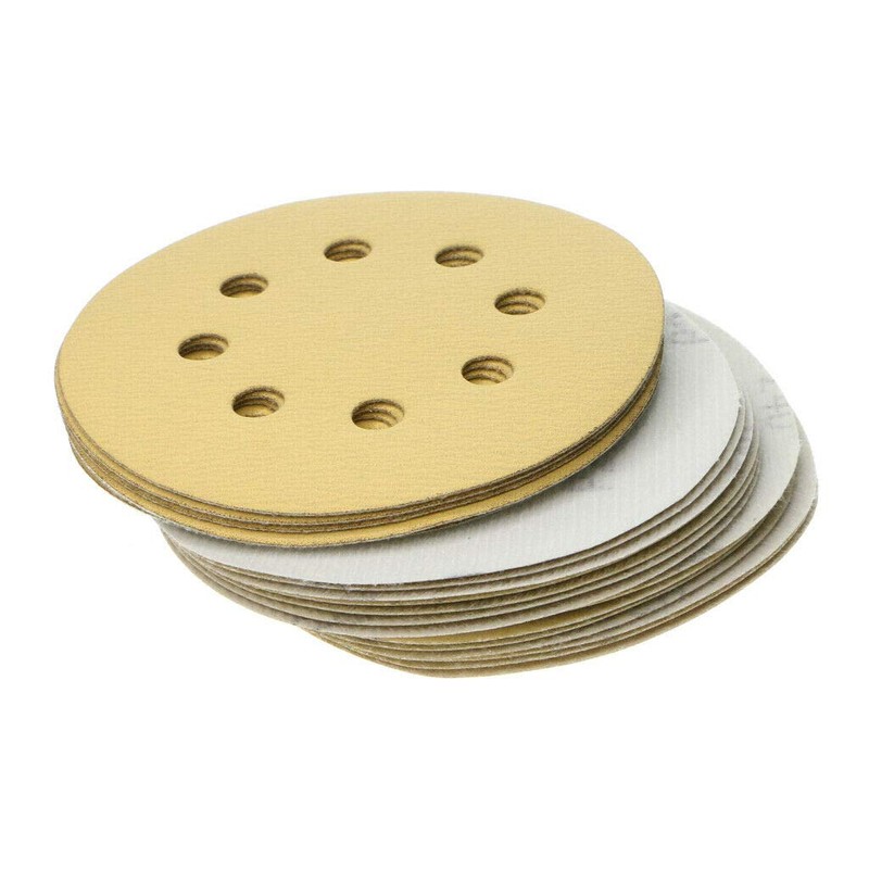 WINGONEER 50PCS Yellow Sanding Disc Pads, 5" 8 Hole Loop