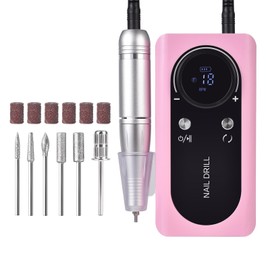 KADS 45000 RPM USB Rechargeable Nail Drill Professional Cordless Nail File Electric Manicure Pedicure Kit with 6 Drill Bits & 6 Sanding Bands Portable Nail Drill for Acrylic Gel Nails (Pink)